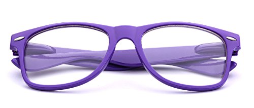 Iconic Square Horn Rimmed Clear Lens Retro Glasses (Purple, 52)