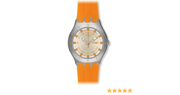 Swatch YTS712 - Reloj analógico de Cuarzo para Hombre con Correa de Silicona, Color Naranja