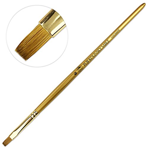 Fuji Kolinsky Sable Brush (Long Flat Shaped, Gold Handle) Size # 6