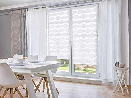 Khome Klemmfix Double Roller Blind Wavy No Drilling Required White 95 cm x 200 cm (W x L), 95 x 200cm (B