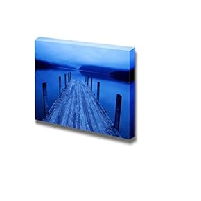 Canvas Prints Wall Art - Tranquil Peaceful Lake with Blue Jetty | Modern Wall Decor/Home Decoration Stretched Gallery Canvas Wrap Giclee Print. Ready to Hang - 12" x 18"