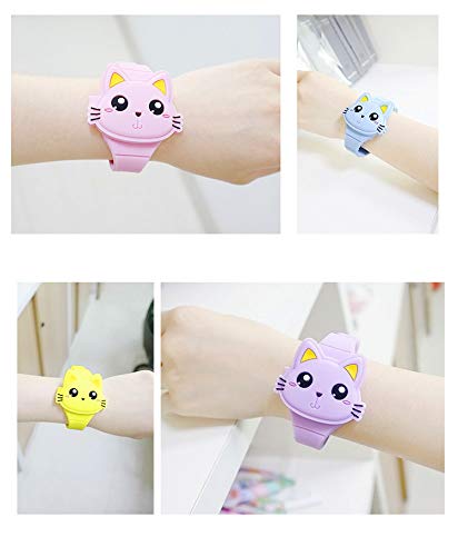 MINILUJIA Kids Boys Girls Digital Watch Cute Rabbit Cat Clamshell Design Led Sport Watch (cat Purple)