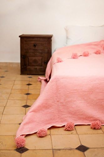 Pink Sugar. Moroccan Pom Pom Blanket Throw, Quilt, Bedding, Cotton. Small (59 x 59 inches / 1.5 x 1.5 m)
