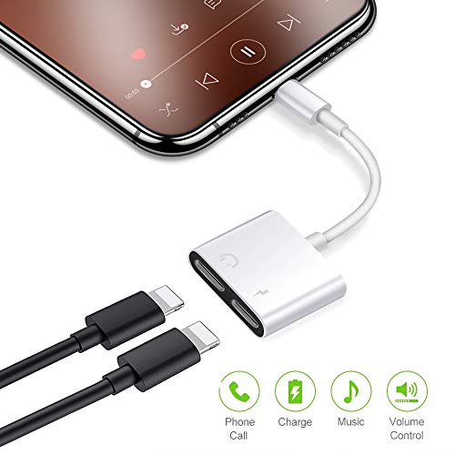 Headphone Jack Adapter for iPhone Xs MAX/XR/X/8/8 Plus/7/7 Plus/ipad/3.5mm Earphone Adaptor Charge Cable for iPhone Dongle Extension Cord Cable AUX Female Support for iOS All -White