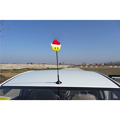 COGEEK Car Antenna Christmas Topper Smiley Face Wool Hat Ball EVA Car Decorative - Thumbnail 4