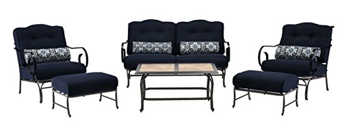 Oceana 6-Piece Patio Set in Navy Blue with a Tile-top Coffee Table