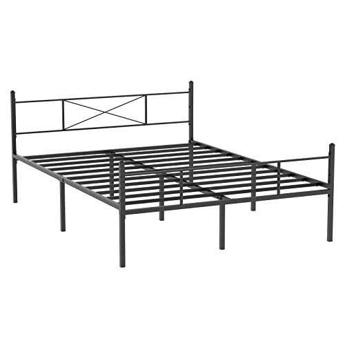 HAAGEEP Full Size Bed Frame with Headboard and Footboard Black Metal