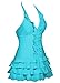 COCOPEAR Women's Cover Up One Piece Swimsuits V-Neck Push Up Skirted Swimdress Aqua XL/10-12