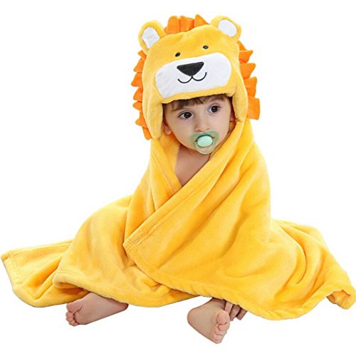 Baby Hooded Bath Towels Animal Bathrobe Fleece Towel Blanket (Lion)