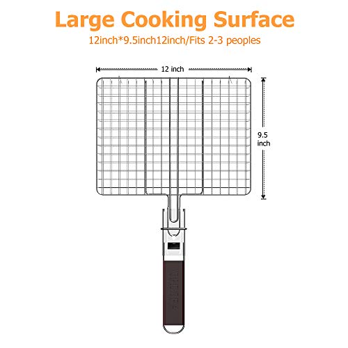 ORDORA Portable Grill Basket, Rustproof 304 Stainless Steel Grill Accessories, Fish Grilling Basket for Outdoor Grill, Heavy Duty Vegetable Grill Baskets, BBQ Barbecue Tool for Steak, Shrimp, Chops