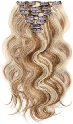 Clip in Human Hair Brazilian Virgin Clip in Hair Extensions Body Wave 7pcs/set 110g #8/613 16inch