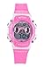 Kids Girls Sports Digital Water Resistant LED Eye Wrist Watches with Back Light, Alarm, Stopwatch, Chronograph, Chime, Calendar, Date and Day, 12/24 Hours Pink