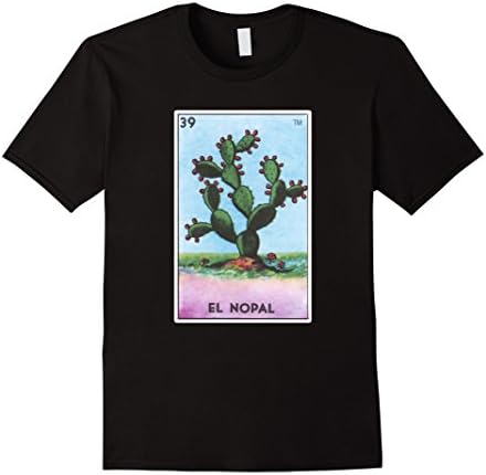 Mens El Nopal Card T-Shirt Prickly Pear Cactus Loteria Tarot Large Black