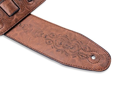 Walker & Williams G-504 Saddle Tan Tooled Leather Strap with Padded Glove Leather Back