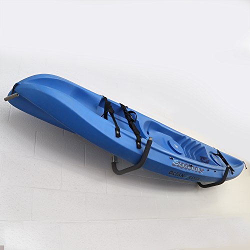 Stainless Steel Kayak Wall Rack with Security Cable J-Hook Metal Steel Kayak Ladder Wall Mount Storage Rack Bike Surfboard Canoe SUP Storage for Garage or Shed