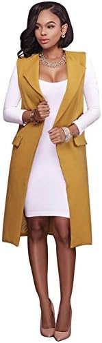 MUYAOO Women Sleeveless Waterfall Cape Lapel Long Cardigan Jacket Coat Waistcoat Vest