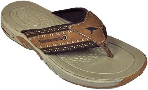 Rugged Shark Bimini Premium Flip Flop Sandal for Men, Lightweight, Brown, Size 8 to 13
