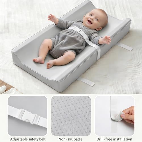 Baby Changing Pad, Waterproof Diaper Changing Pad for Dresser and Table, Leather Wipeable and Easy to Clean, Light Grey 78 * 40 * 11Cm ﻿