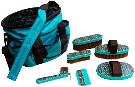 Showman 6 Piece Navajo Print Grooming Kit with Nylon Cordura Carrying Bag (Teal & Brown)
