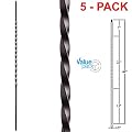 Stair Railing Iron Balusters (5-Pack) Long Twist Metal Balusters - Hollow 1/2" Long Twist Metal Spindles (Real Satin Black NOT Matte)