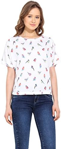 Saiesta Women's Birds Print Kimono Style High Low Hem Round Neck Top XL
