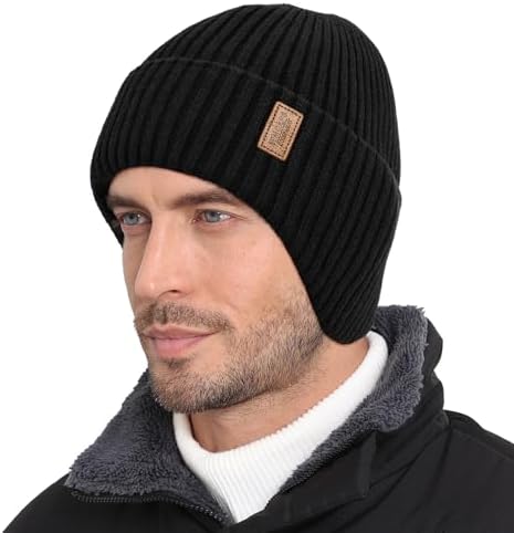 MioCloth Men Winter Knitted Brim Beanie Skull Cap Ear Flap Cover