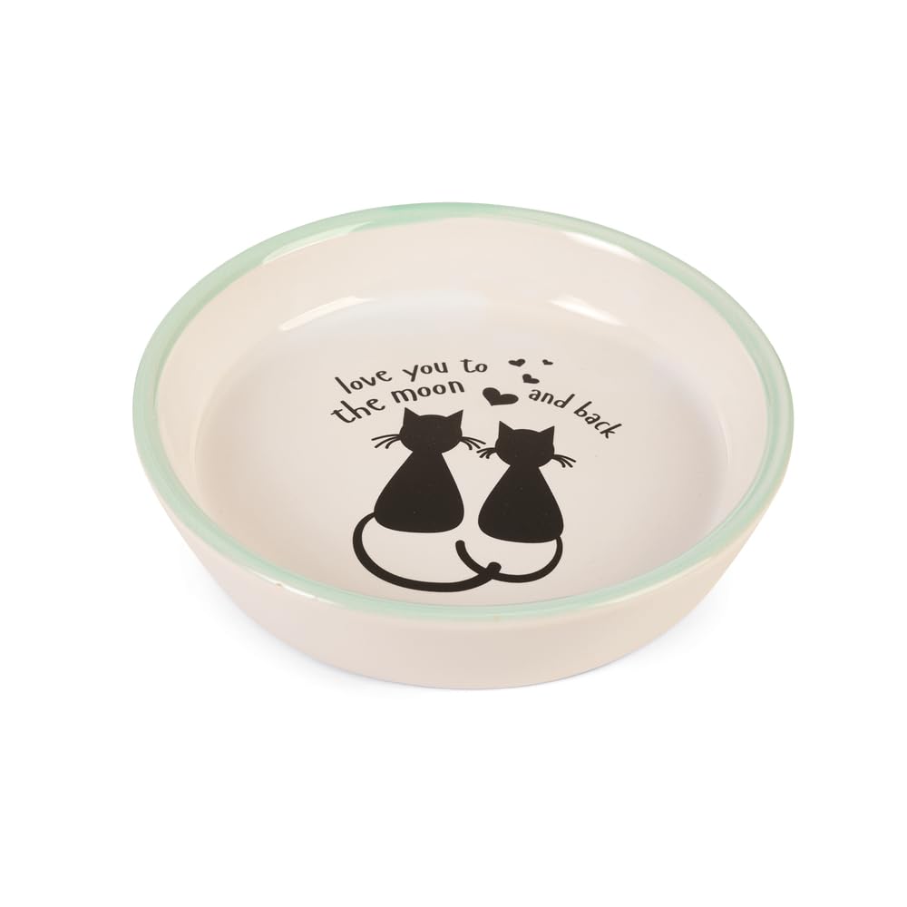 Karlie Hand Painted 2 Cats Cartoon First Class Pottery Cat Dish, 16 cm/ 200 ml