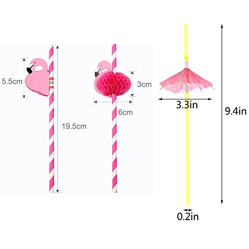 DINGJIN 162 Pieces Party Drinking Straws Umbrella Flamingo Fruit Drinking Straws for Luau Parties,Island Themed Party,Bars,Kitchen Supplies,Restaurants - Thumbnail 3