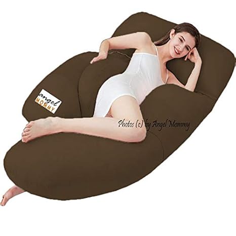 Angel Mommy Premium Full Body Pregnancy Pillow G-Shaped Maternity Pillow with Cotton Zippered Cover (Brown)
