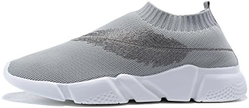 MANTOONE Men's Athletic Fashion Knit Pattern Mesh Sports Running Shoes Soft Sole Lightweight Casual Breathable Sneakers Grey 7D(M) US