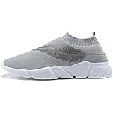 MANTOONE Men's Athletic Fashion Knit Pattern Mesh Sports Running Shoes Soft Sole Lightweight Casual Breathable Sneakers Grey 8.5D(M) US