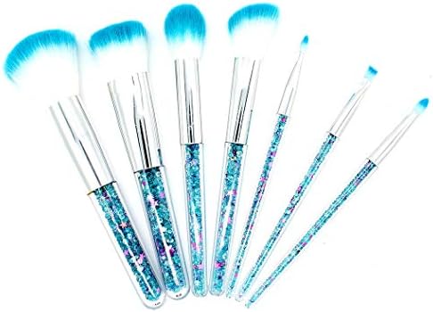 Ranvi 7 PCS Fashion Crystal Glitter Diamond Makeup Brushes Set Foundation Cosmetic Brush Tools with Bag - Blue