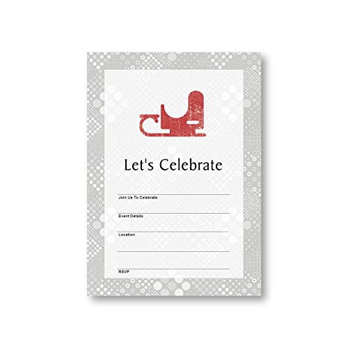 Christmas Sled Christmas-sled Toboggan Sleigh Sledge, Flat Party Invitation Card, 12 Cards at 5x7, with White Envelopes, Item 7474 - Thumbnail 2