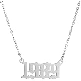 SKQIR Birth Years Necklace,Initial Year Number Pendant Necklace Birthday Gift Charm Friendship Old English Arabic Mumerals Stainless steel Necklace Jewelry for Women Girl