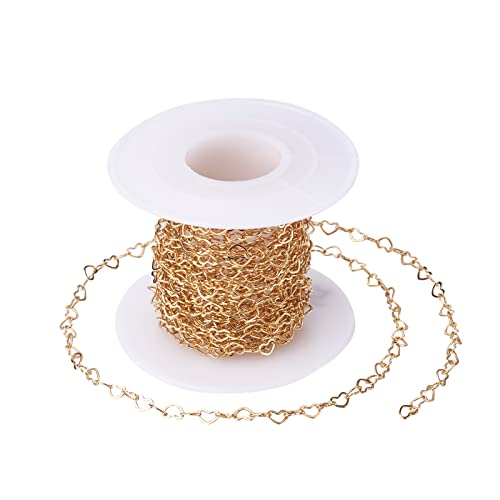 Pandahall 16.4 Feet 18K Gold Plated Brass Heart Link Chains 3x5x0.5mm Soldered Brass Cable Chains with Spool for Bracelet Necklace Jewelry Making