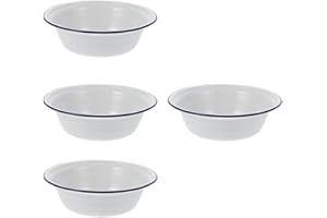 PHENOFICE 4 Pcs 20cm White Deep Enamel Soup Bowls Household Practical Tableware Basins for Home Dining