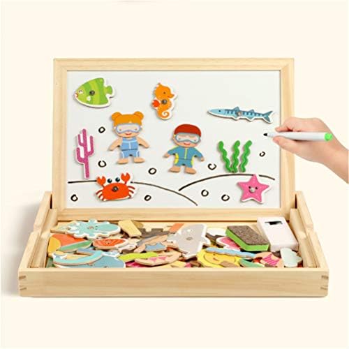 Xinjiahe 110 Pcs Multifunctional Wooden Magnetic Toys,Collage of Beach Scenery, Cognitive Marine Animals/Fishing Games 3D Puzzle Toys for Children Toy Gift Age 3 + Kids Boys and Girls