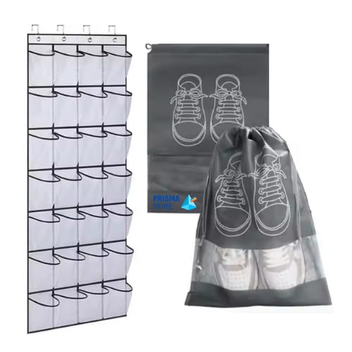 Photo 1 of PRISMA PRIME Over the Door Shoe Organizer + 2 XL Bonus Shoe Bags for Travel - Hanging Shoe Organizer with 28 Durable Non-Woven Fabric Pockets, Convenient Space-Saving Shoe Storage Solution