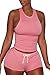 VamJump Womens Sports Outfit Sets 2 Piece Racerback Tank Top High Waist Shorts 2 Piece Sets Pink M