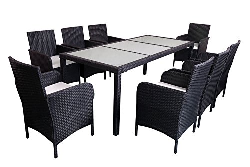 MCombo 9 PC Outdoor Patio Rattan Wicker Furniture Dining Table Chair Set Cushioned 6089-0081G