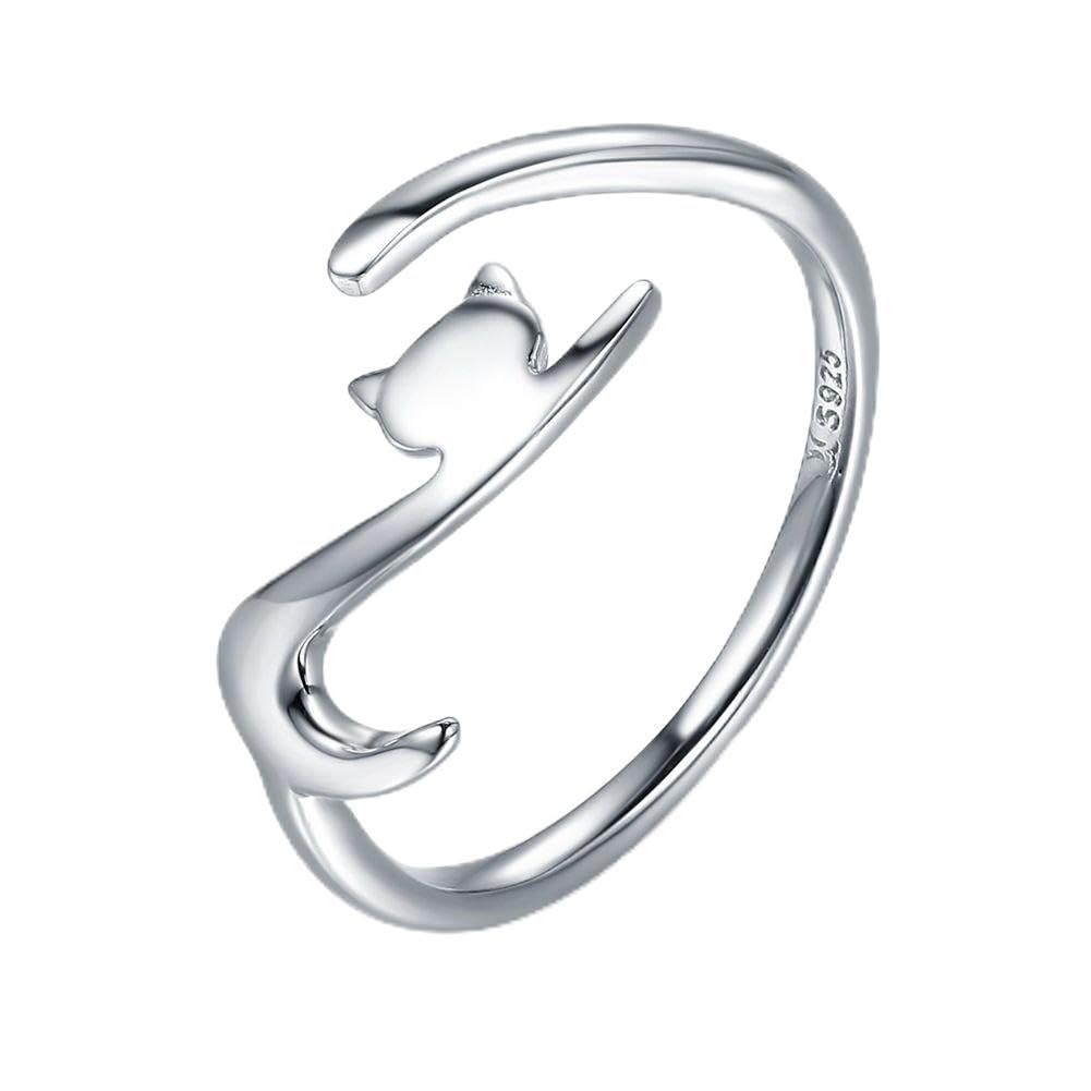 Qings 925 Sterling Silver Ring, Adjustable Open Cat Style Ring Fashion Jewelry for Girl Teenagers Gift Universal Sizes