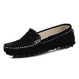SUNROLAN Casual Women's Suede Leather Driving Moccasins Slip-On Penny Loafers Boat Shoes Flats