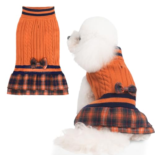 PAWCHIE Fall Dog Sweater Dress Bowtie