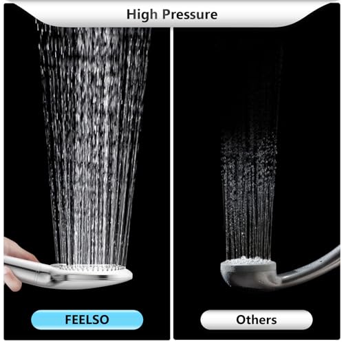 FEELSO Hard Water Filter Shower Head, 15 Stage Shower Filter 3 Spray Modes High Pressure ShowerHeads and 1.5m Hose, Residual Chlorine Remove Shower Filter, Handheld Shower Head and Hose Silver