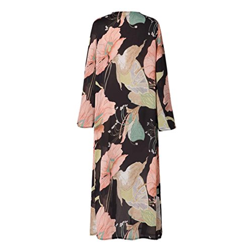 Women's Light Floral Print Chiffon Kimono Cardigan Coverup Blouse Tops (M, Black)