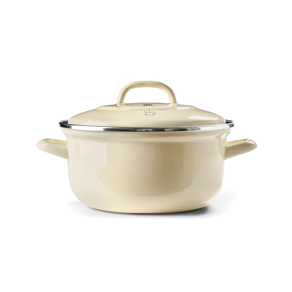 BK Indigo Dutch Heritage Round German Enamelled Casserole with Lid with PFAS-Free Ceramic Non-Stick Coating, 22 cm/3.3 Litre, Induction, Dishwasher Safe, Oven Safe, Cream โ image 1