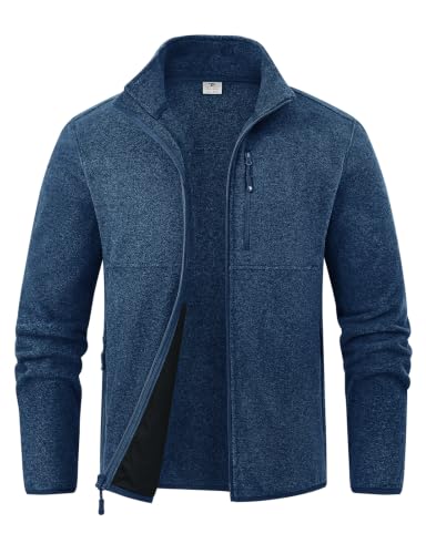 TBMPOY Men's Lightweight Fleece Jacket Full Zip Winter Coat Dark Blue M at Amazon