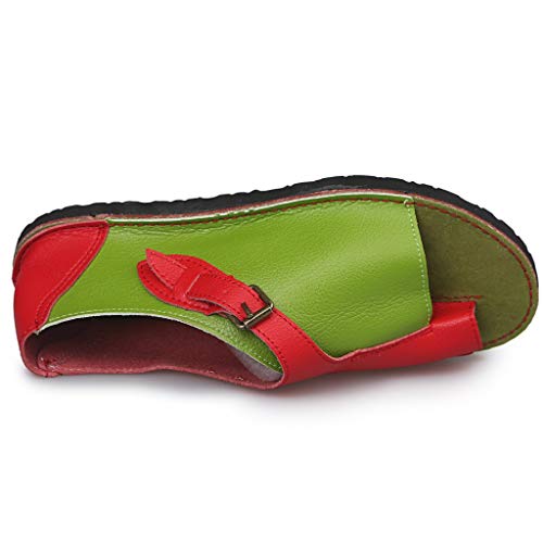 TnaIolral Women Sandals, Roman Style Soft Comfortable Leisure Summer Flat Buckle Flat Beach Shoes (US:6.5, Red) - Thumbnail 3