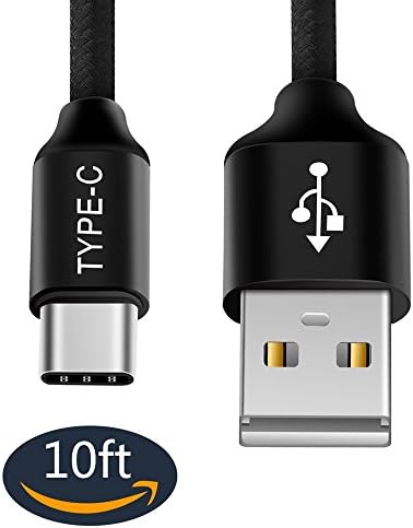 USB Type C Cable, blueqa USB Type C Charging Cable (10ft) Nylon Braided Cord Fast Charger Sync Data for Galaxy Note8,S8, S8 Plus, Nintendo Switch, LG V30 V20 G5 G6, Nexus 6P 5X, OnePlus 2 3T(10FT)