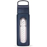 LifeStraw Go Glass Water Filter Bottle with Sleeve, 20 oz, Aegean Sea | Glass Water Filter Bottle Made from Hand-Blown Glass 